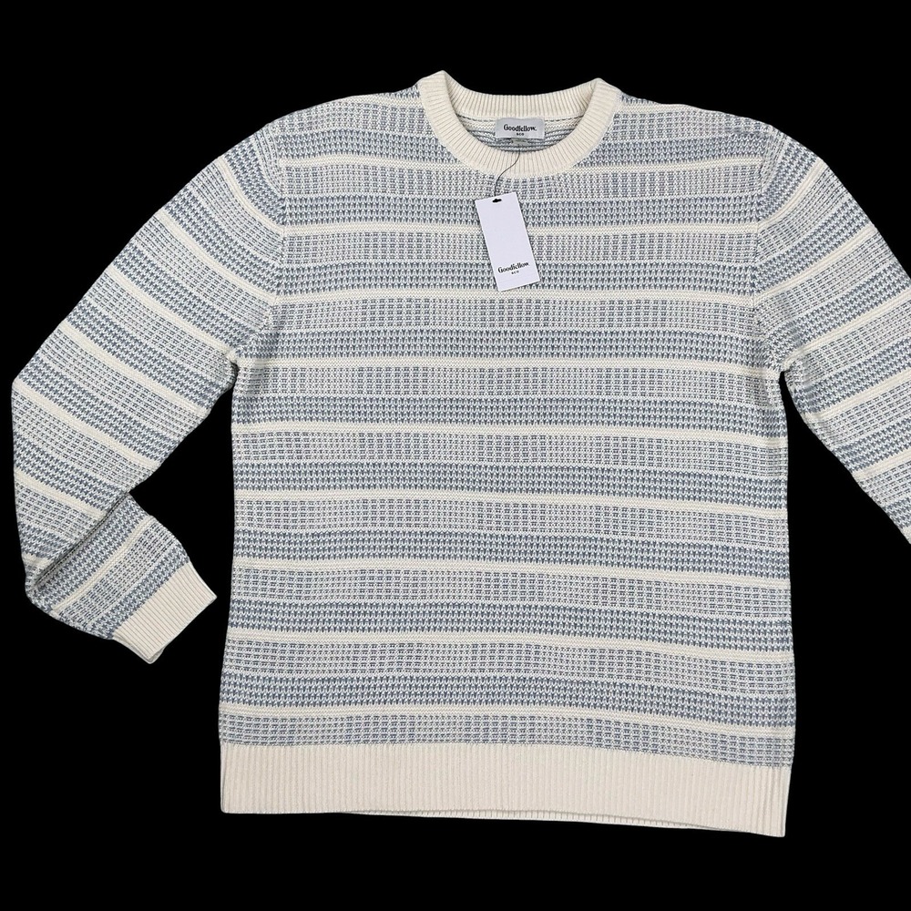 Goodfellow Sweater Men Large Ivory Blue Stripe Long Sleeve Crewneck NWT